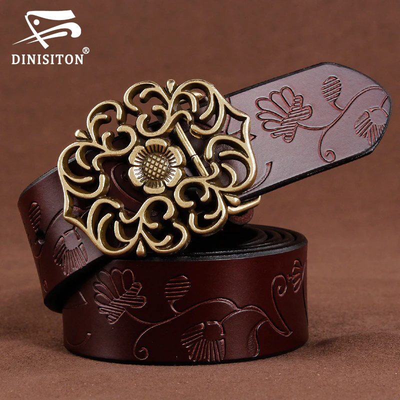 DINISITON women genuine leather belt  women's jeans belts luxury vintage high quality female belts woman cowskin strap Cinto