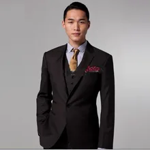 Лучшие горячие продажи Vent коричневый смокинг для Жениха Лучший человек тупым отворотом Жених мужской свадебный костюм/Жених(куртка+ брюки+ галстук+ жилет) СР