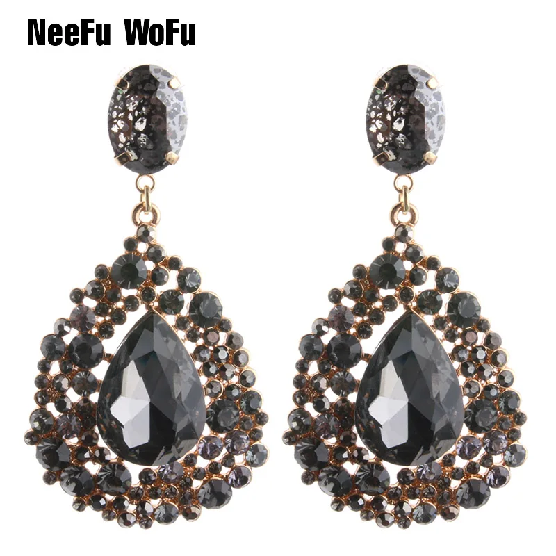 

NeeFu WoFu Drop Rhinestone Earring Charm Big Crystal Earring Woman Dangle Zinc alloy Large Long Brinco Printing Ear Oorbellen