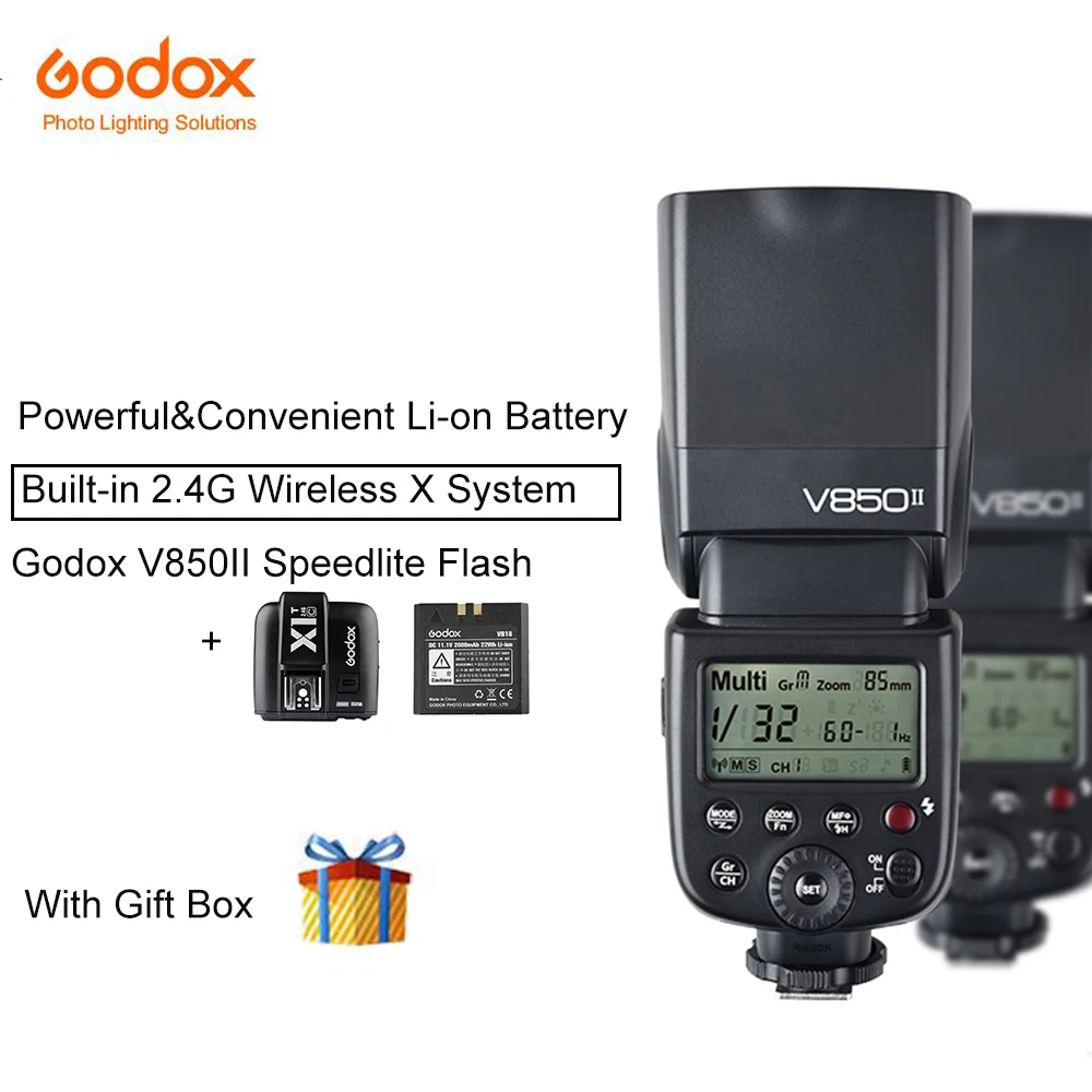 

Godox V850II Camera Flash Speedlight 2.4G HSS with 2000mAh Li-ion Battery for Canon Nikon Canon Pentax Olympas