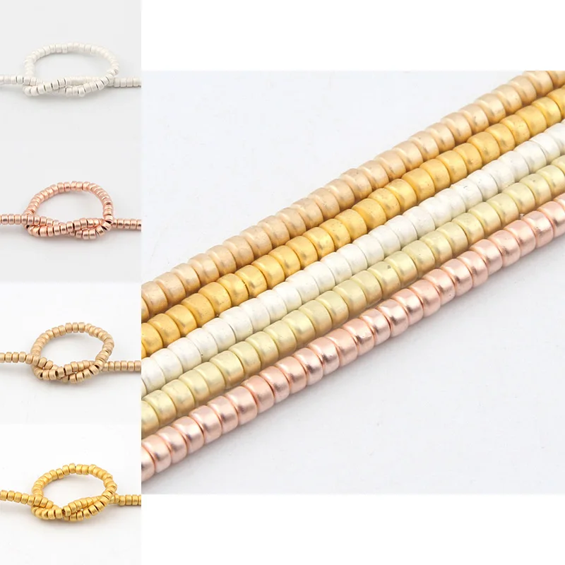 

2x3.5mm Rose Gold Silver Natural Loose Spacer Round Hematite Stone Beads For Jewelry Making Necklace Bracelet DIY 200pcs/Strand