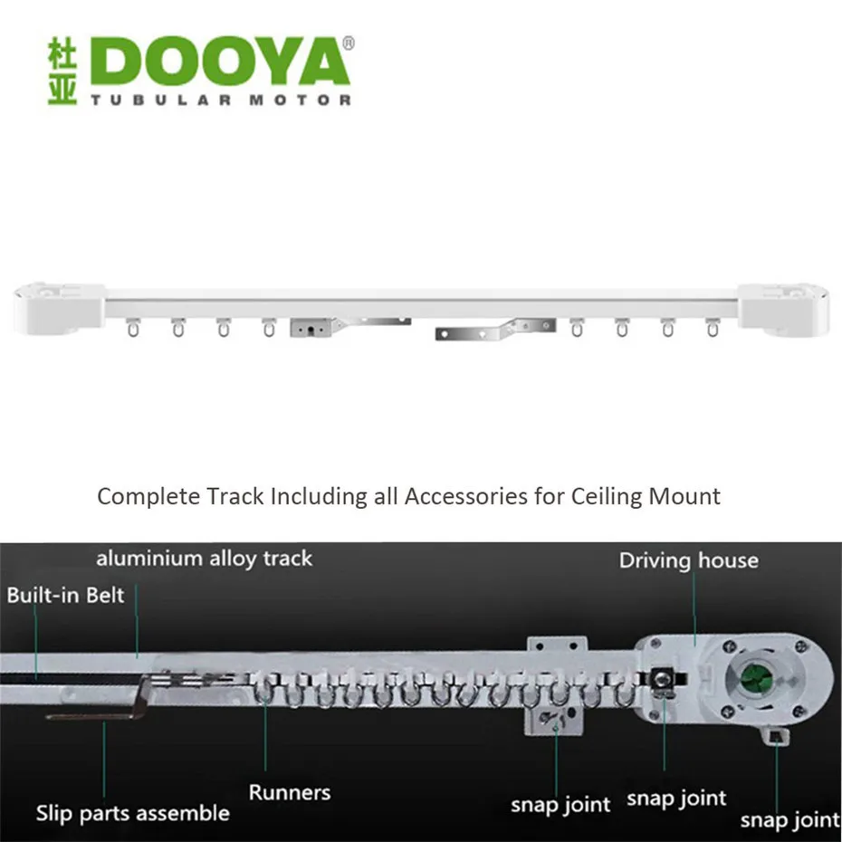 Tuya App Curtain Rod Automation System,Dooya DT52S 75W+1.5M or Less Track+EU Type WIFI Curtain Switch,Support Alexa/Google Home