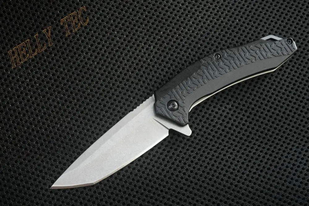 

Helly Tec OEM Kershaw Knife 3840 Free Fall Flipper Folding knives Plain Edge Tanto Tip Stonewashed Blade , 8cr13mov Steel