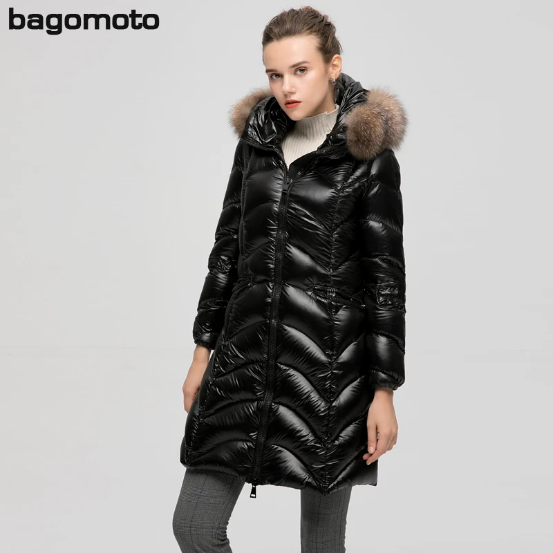 Женская куртка с меховым воротником Bagomoto теплая пуховик зима 2019|Парки| |