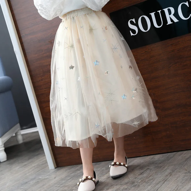 Saia para 6 Meninas Saias Macio Fofo Tule Tutu Saia Pettiskirt Longas Crianças Malha Bola Vestido Estrela Lantejoulas 8 10 13 Ano 6 saia pettiskirt saias longas crianças malha bola