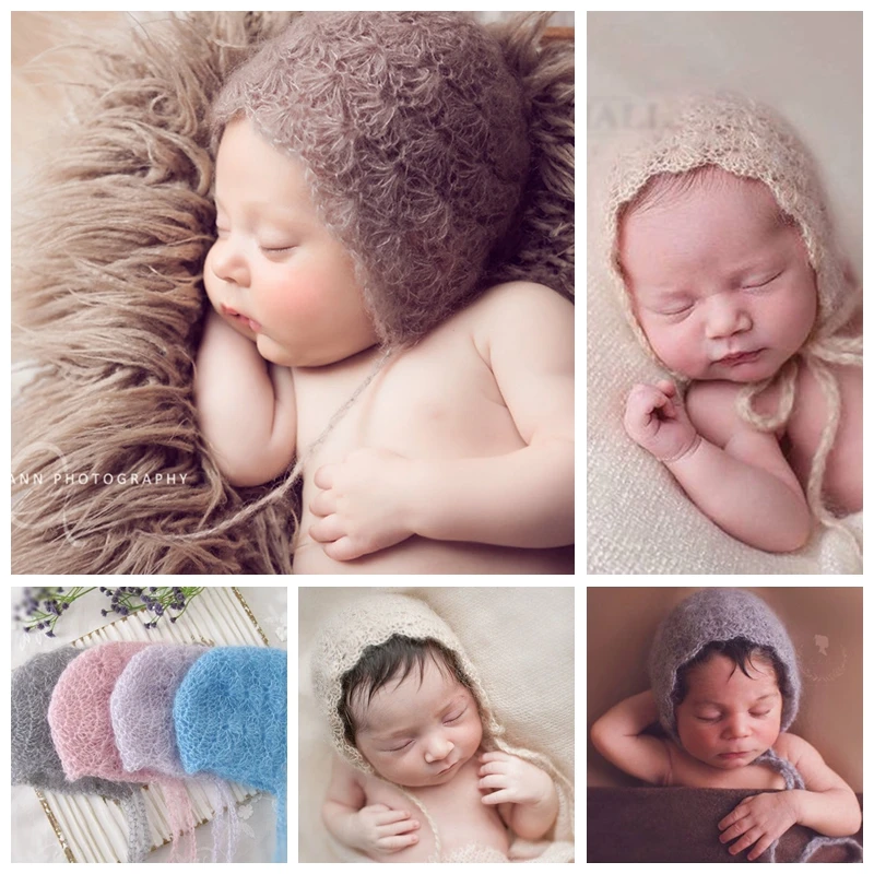 Newborn photography props infantile hat  full moon baby hand-knitted cute mohair  bebe hat studio photo