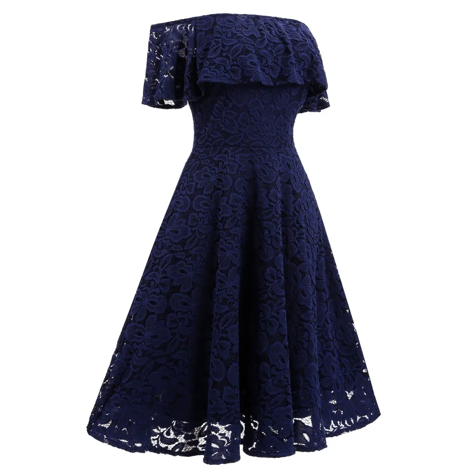 navy blue off the shoulder short dress