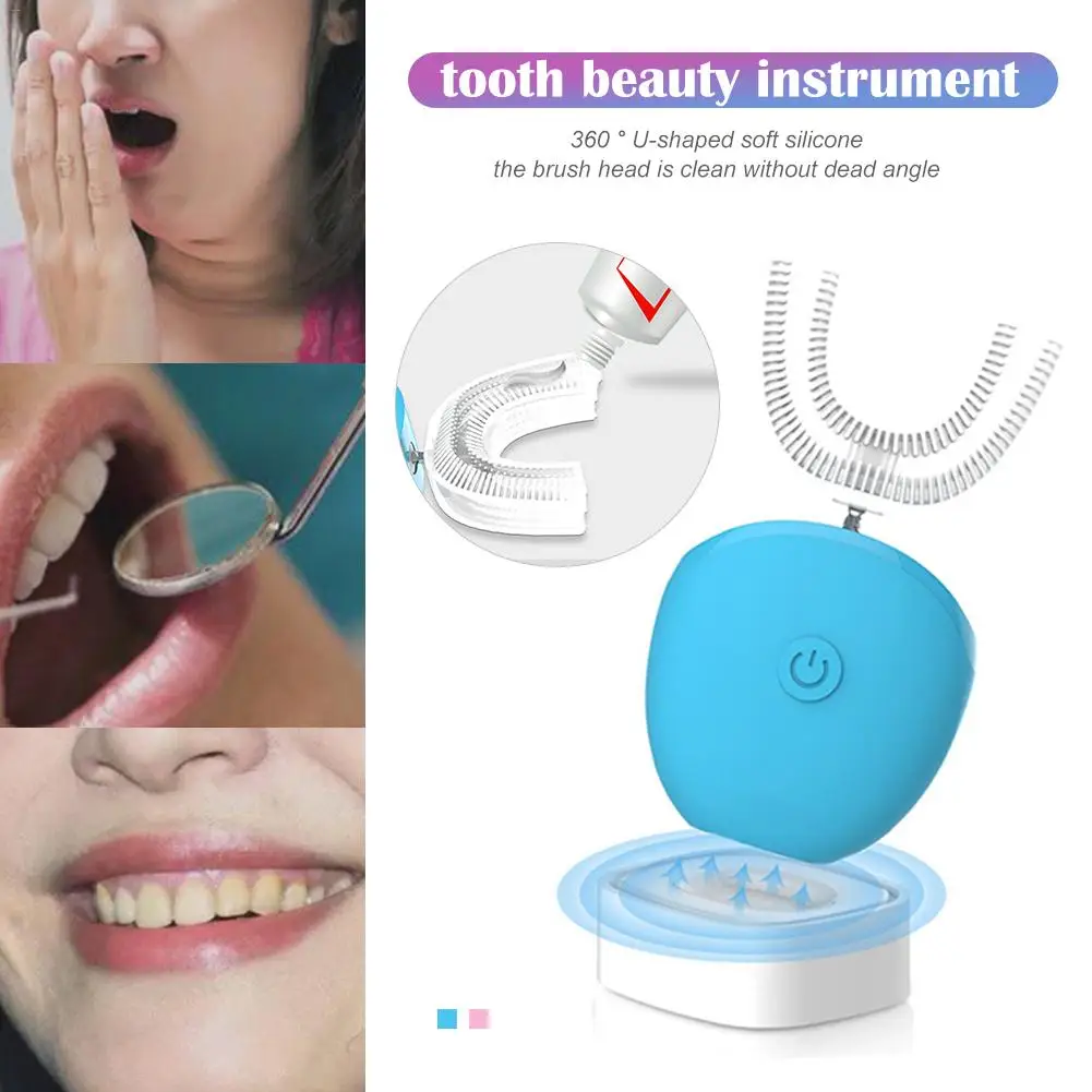 

360 Degrees Intelligent Automatic Sonic Electric Toothbrush U Type Tooth Brush USB Charging Tooth Teeth Whitening Blue Light