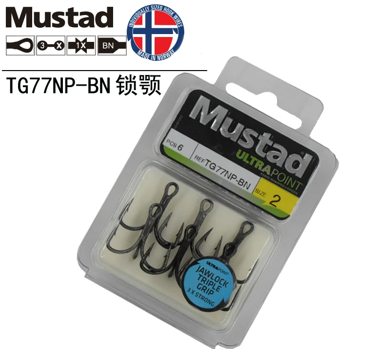 Mustad Norway тройной крючок TG77NP-BN высокоуглеродистой стали Крючки колючие jawlock крючки 3X сильная приманка Океанский рыболовный якорь крюк pesca