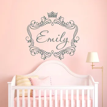 

Baby Girls Name Custom made Wall Decal Princess Crown Vinyl Decal Sticker Frame Personalized Kids Nursery Bedroom Poster NY-238