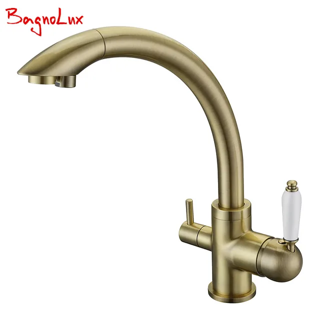 Best Price New Solid Brass Swivel 3 in 1 Drinking Water Kitchen Faucets Robinet Para Torneira Wels Sink Mixer Tri Flow 3 Way Filter Taps