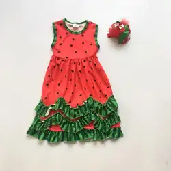 Одежда для маленьких девочек летнее зеленое платье с оборками для девочек, платье с рисунком арбуза, детское красное платье с цветочным