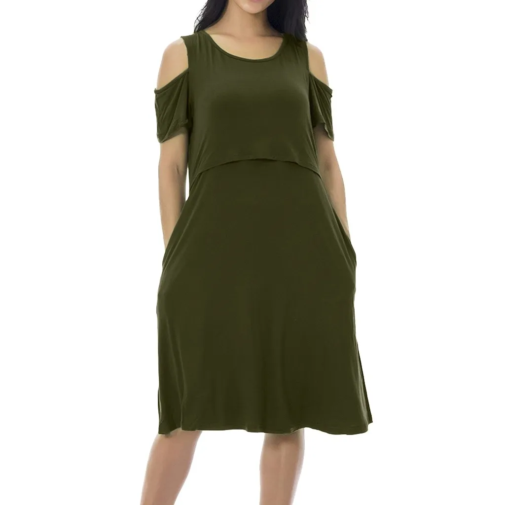 

vetement femme 2019 Women's pregnant maternity clothes dress Short Sleeve Cold Should Nursing Nightgown Breastfeeding Dress
