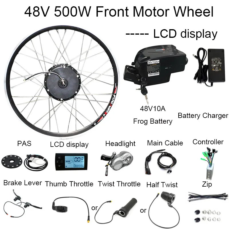 DIY комплект 36V10Ah батарея 350 Вт Электрический велосипед мотор конверсия Ebike наборы светодиодный двигатель дисплея велосипеды комбинированный раздельный пакет - Цвет: 48V10A500WLCD front