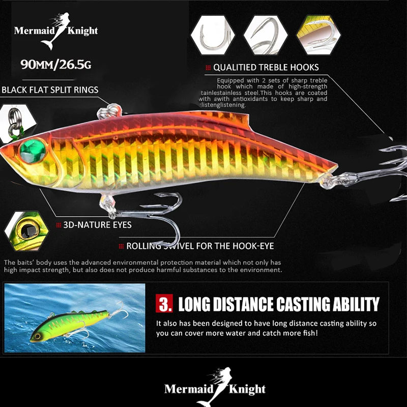 Приманки для рыбалки VIB CrankBait тонущие погремушки 90 мм/26 5 г басовый воблер ловля