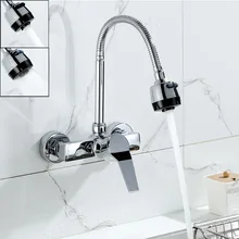 Wand Montiert Dual Sprayer Küchenarmatur Einzigen Handgriff Chrom Flexible Schlauch Küchenmischbatterien Dual Löcher