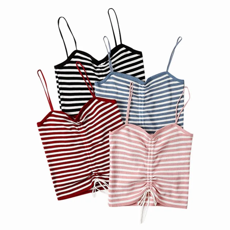 Women Summer Tops New Fashion Striped Sexy Slim Camis Tops haut femme Fit All-match Shoulder Tape Camisoles Tops