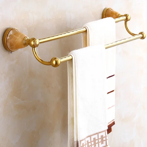 towel rack double Роскошный Золотой набор аксессуаров для ванной комнаты, Нефритовый аксессуар для ванной комнаты, вешалка для полотенец, мыльница, Золотое кольцо для полотенец, держатель для салфеток, медный набор для ванной - Цвет: towel rack double