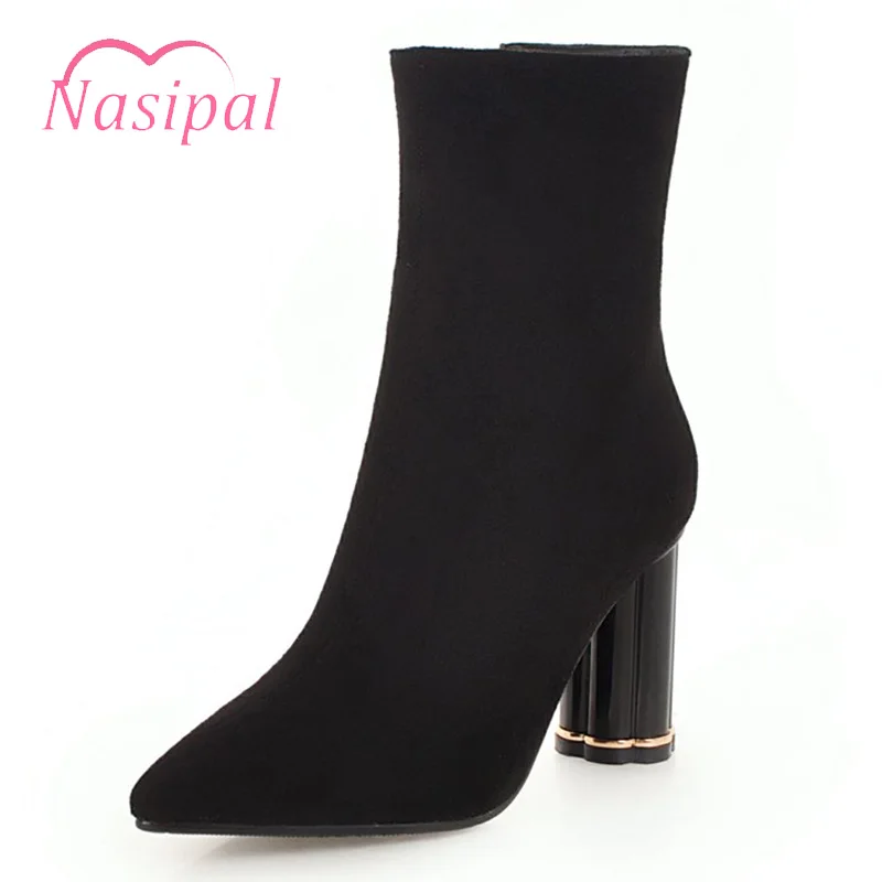 

Nasipal Zipper Botas Femininos Pointy Ankle Boots For Woman Black Red Short Boots Casual Martin Chelsea Boots Big Size 43 M467