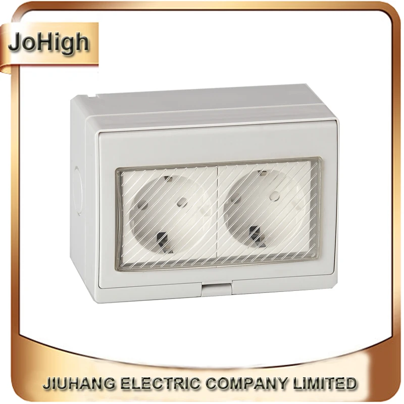 

Free Shipping High Quality Surface Mounted Waterproof Wall Switch Germany Type 2 Way Socket Widely Used Swicth