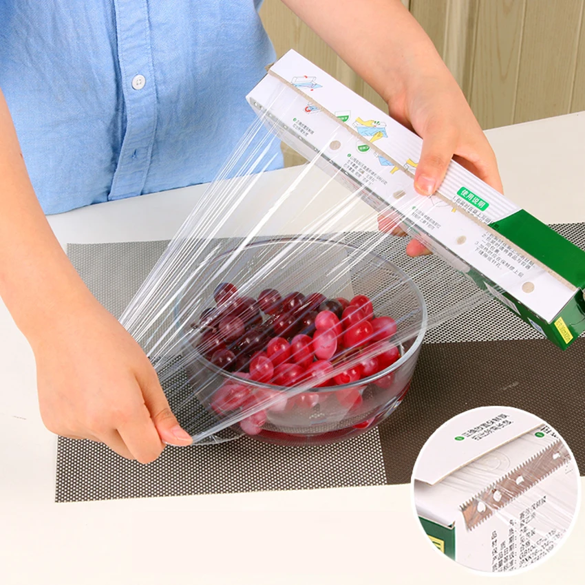 1 рулон свежие тепла герметик Еда Saver сумка вакуумные Еда фрукты Пластик сумки Саран Обёрточная бумага с поясом cutter