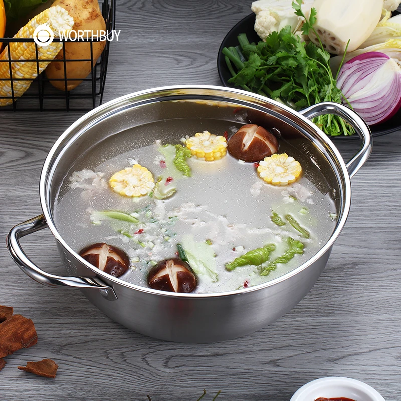 WORTHBUY китайская кастрюля из нержавеющей стали 304 28/30/32 см кухонная для супа посуда