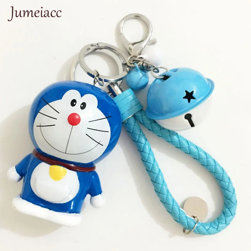 Cute Cartoon 15 kinds Doraemon Doll Keychain Leather Rope Key Holder