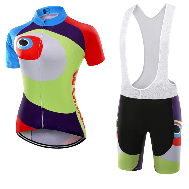Wolfkei стиль Ropa Ciclismo Велоспорт Джерси/дышащая велосипедная одежда/быстросохнущая велосипедная женская спортивная одежда - Цвет: short bib set