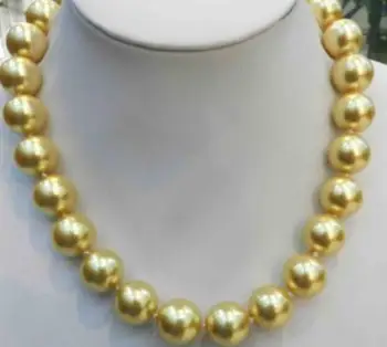 

Woman classic jewelry 16MM 18mm bright gold color round bead Natural SOUTH SEA SHELL PEARL NECKLACE JEWELRY 18'' 45cm