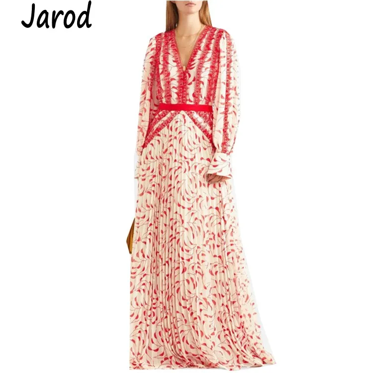 

New arrival 2019 Self portrait Dress Runway Women fashion Elegant Lace patchwork Chiffon printing Maxi Long Dress