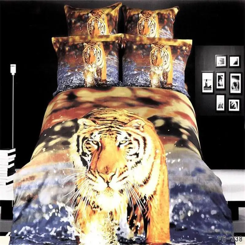 Fashion 3D Blue River Tiger Print Bedding Set Queen Size 100 Cotton