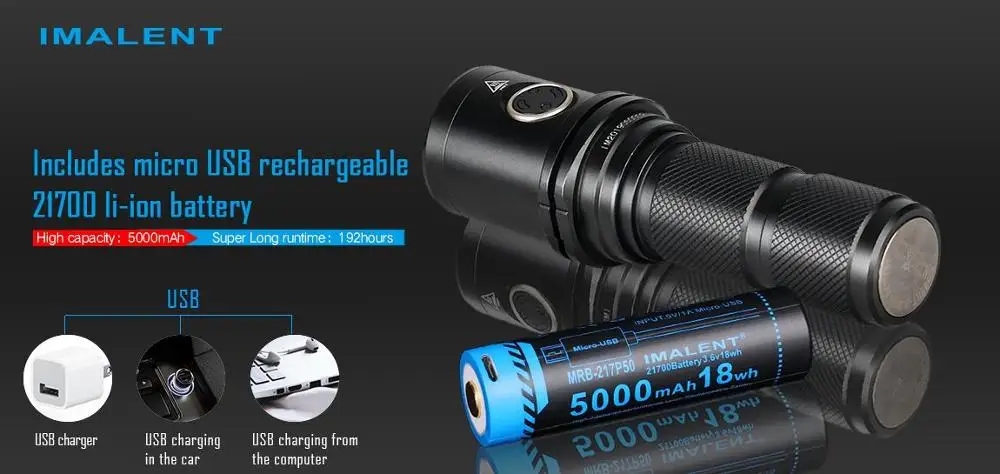 

IMALENT DM35 Flashlight including micro USB rechargable 21700 lI-ION BATTERY