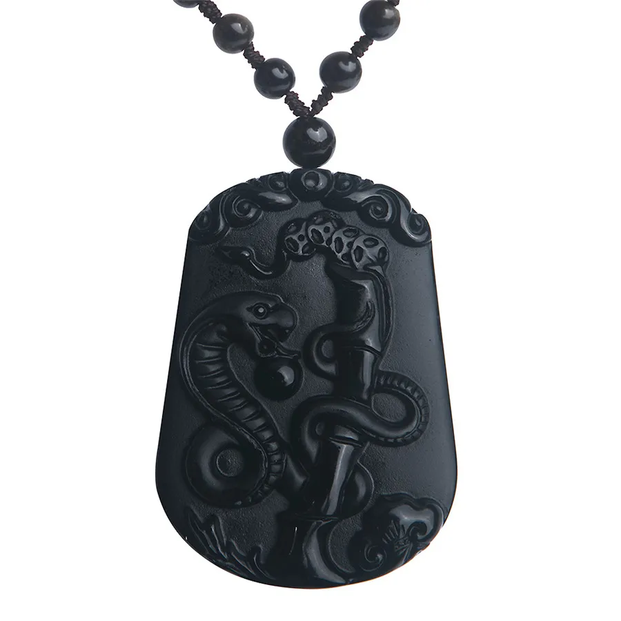 

Wholesale 100% Genuine Natural Obsidian Pendant Carved Snake Black Obsidian Necklaces Pendants AAAAA 49*33*10mm Drop Shipping