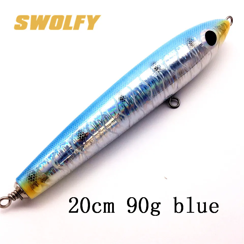 Swolfy, 1 шт., деревянная приманка, 20 см, 90 г, 22 см, 120 г, Троллинг, приманка, зеленый, темно-морской, карандаш, лодка, рыболовная искусственная приманка, океан - Цвет: 91504-20cm bule 1pc