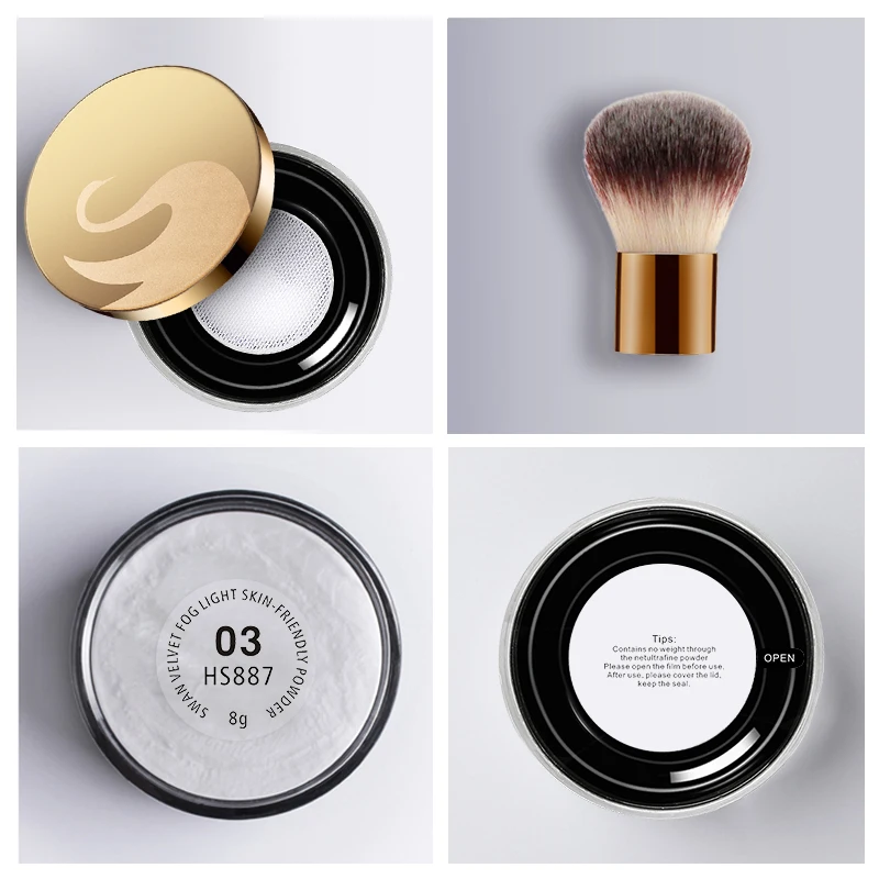 HENLICS 24 Hour Long Lasting Velvet Loose Powder Concealer with Makeup Brush 2pcslot Oil-control Loose Mineral Makeup Powder (15)
