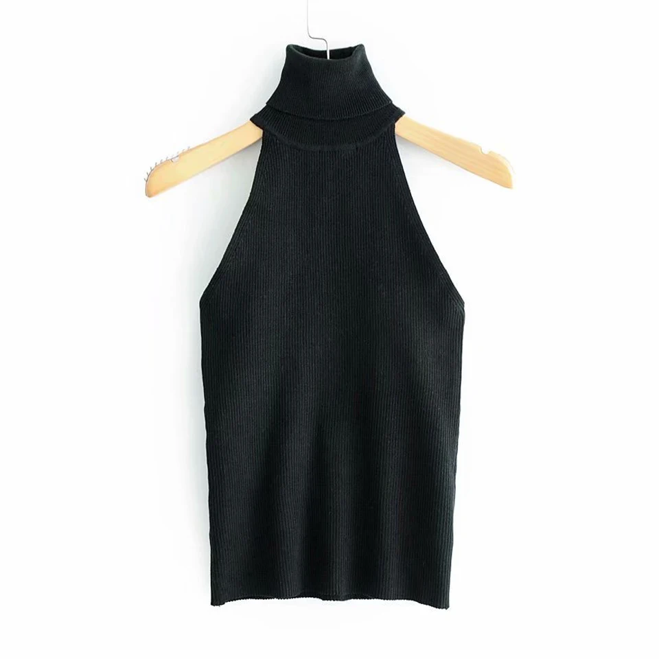 

Women Sexy Blouses and Tops Knitted Shirts Sleeveless Turtleneck Strapless Female Solid High elasticity blusas camisa Slim Tops