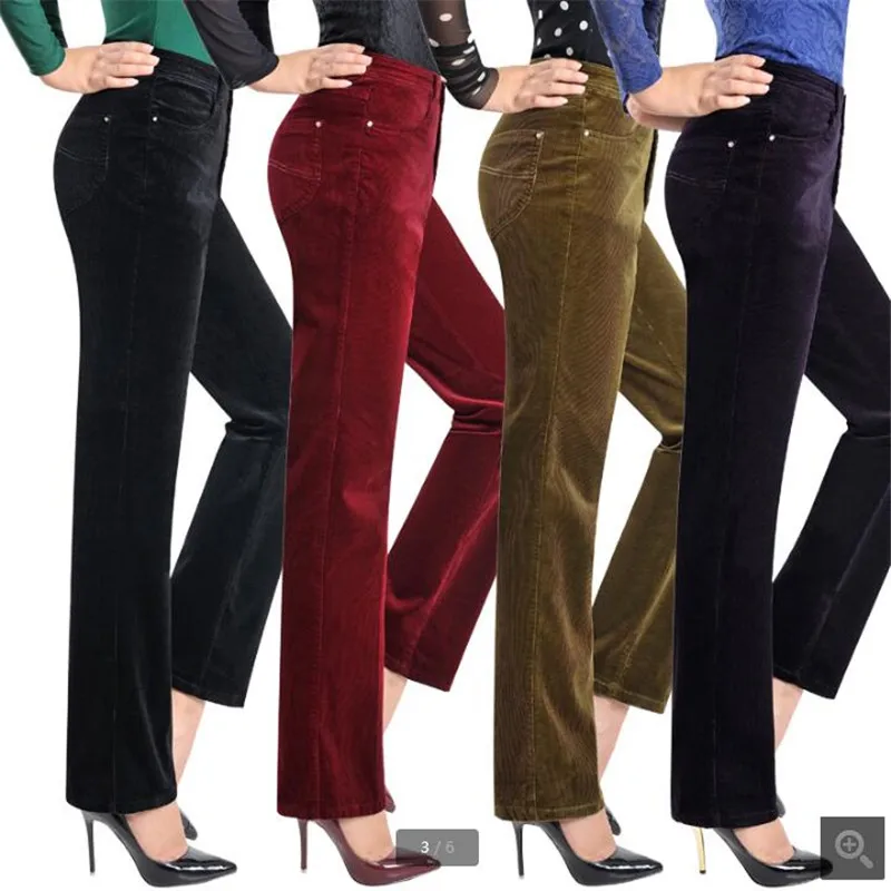 Классические женские брюки с высокой талией вельветовые повседневные штаны размера плюс осенние и зимние брюки для женщин эластичные высокое качество