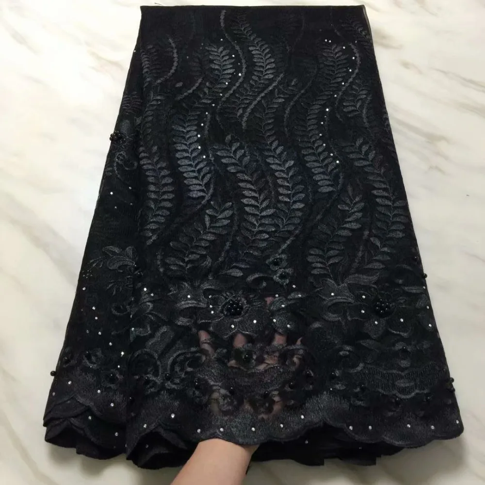 Newest Cheap African Tulle Lace Fabrics With Stones Embroidery Net French High Quality Beads Black PF167 | Дом и сад