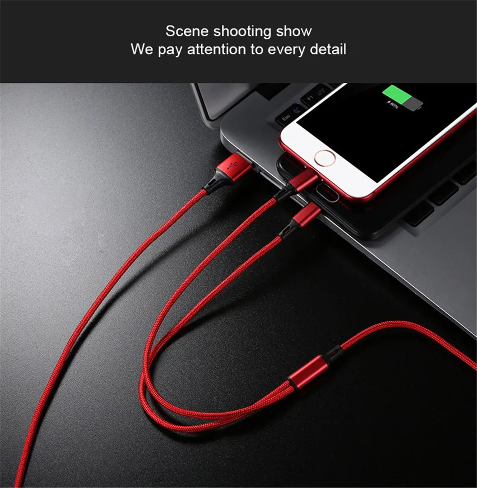 NOHON 3 in 1 Micro USB Type-C Lighting Charge Cables 8 Pin For iPhone 7 8 Plus X IOS Android For Xiaomi LG Quick Charging Cable (9)