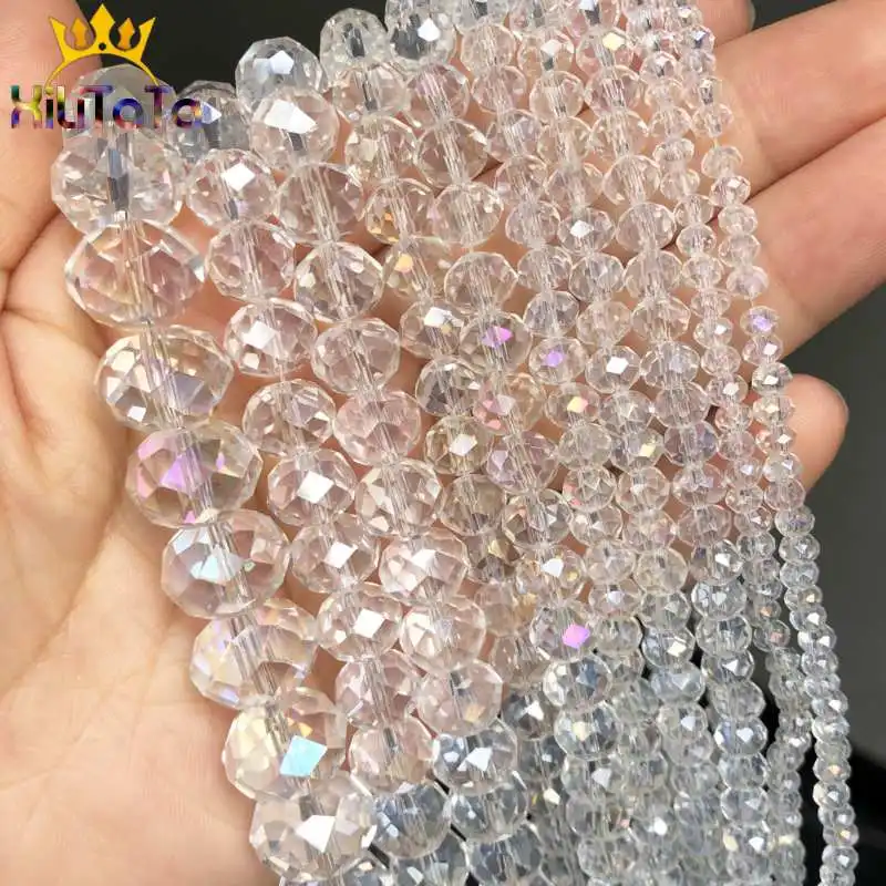 Glass Crystal Rondelle-Beads Necklace Diy Bracelets Jewelry-Making Faceted Clear AB 