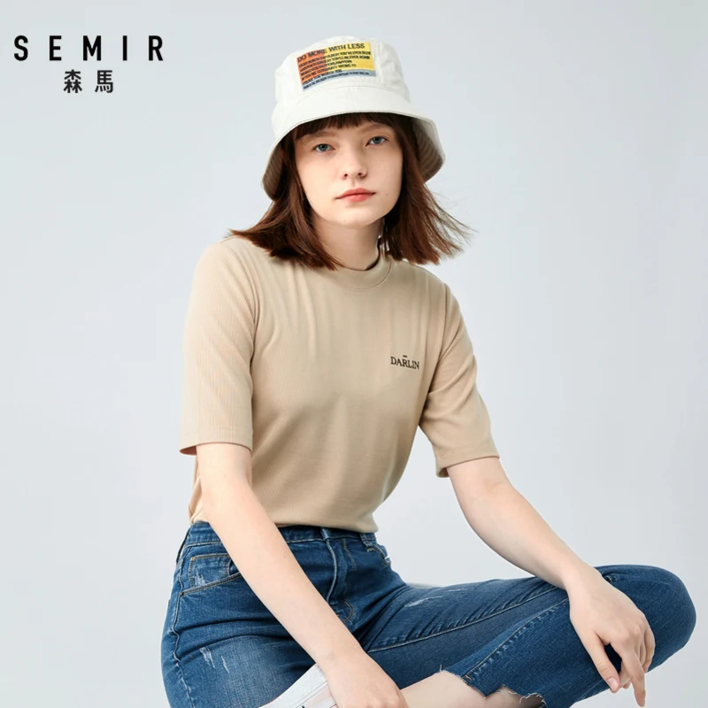 

SEMIR T-shirt women 2019 autumn new sleeve t shirt Korean version chic cotton tshirt student letter embroidery tops