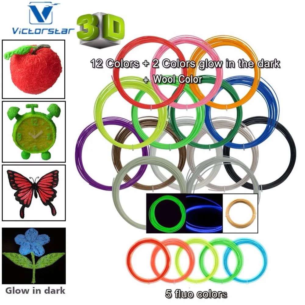 

3D Pen ABS Filament Refills 20 Colors-200 Meters (656ft) / 5 Colors Fluorescent + 2 Colors Glow in Dark / Diameter 1.75mm