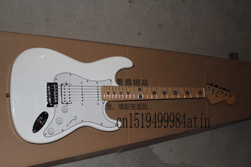 

Free shipping Wholesale white ST electric guitar stars fretboard pentagram stratocaster guitar