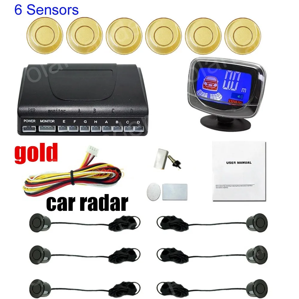 

hot sale 9 colors for option car parking system with 6 sensors for front and rear buzzer alarm LCD display monitor car radar
