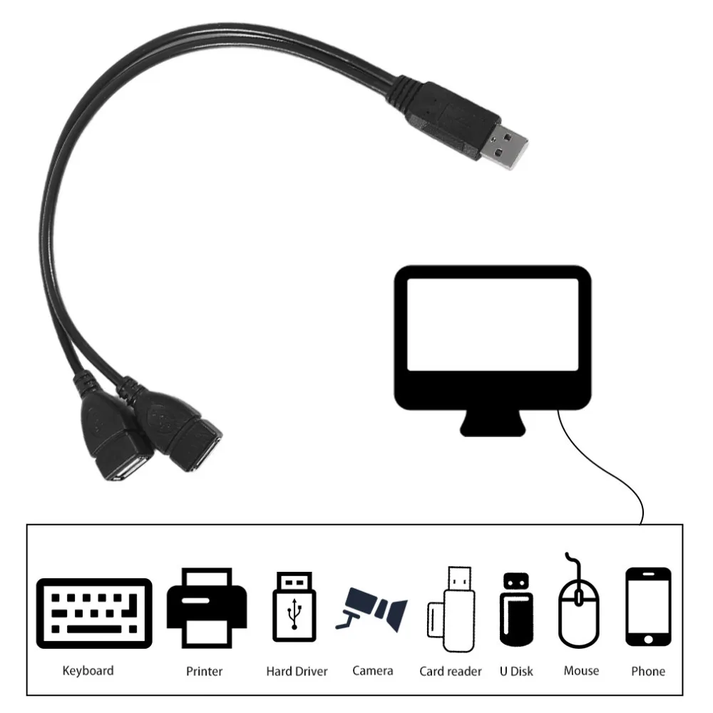 1 шт. USB 2,0 1 Мужской до 2 Dual USB Женский данных концентратора Мощность адаптер Y Splitter зарядка через usb Мощность кабель удлинитель кабеля 30 см