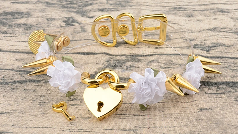 100% Handmade Clear PVC Safe Heart Collares Kawaii Lockable With Key PadLock Choker Flowers Harajuku Double Long Spikes Necklace 9