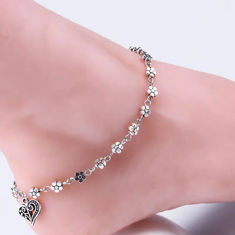 QrhYK Delicate Women Silver Bead Chain Anklet Ankle Bracelet Heart