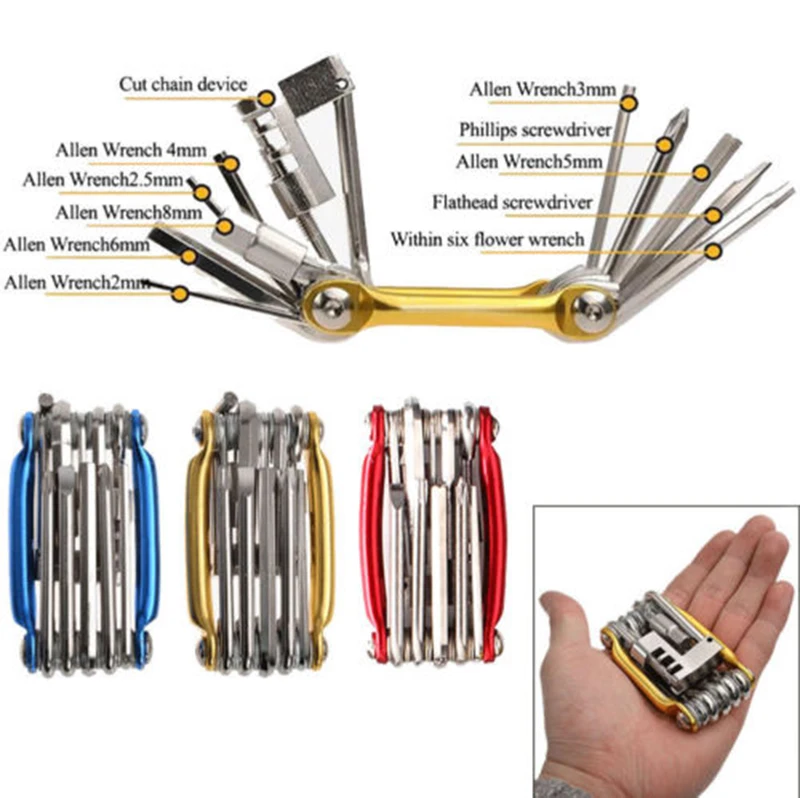 11 в 1 складные комплекты для ремонта велосипедных шин инструмент Мультитул велосипедный ключ цепь отвертки резак велосипедные инструменты набор аксессуаров