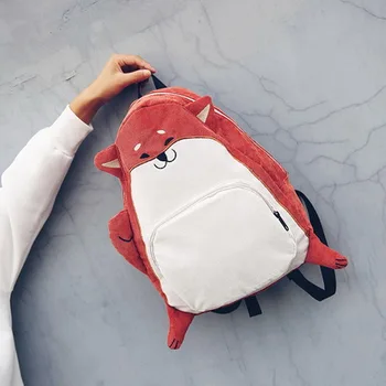 

by dhl or ems 20pcs Women Backpack Schoolbag Canvas Cute Dog Fox Ear Embroidery Corduroy Backpack Notebook Backpack For Girls