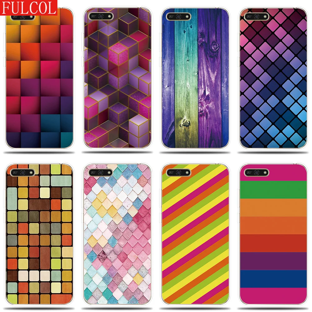 

Silicone Case for Huawei Honor 5A 6X 7X 7A 7C 7S 8C 8X Cover Colours Square Patterned Fundas for Honor 8 9 10 Lite Phone Case